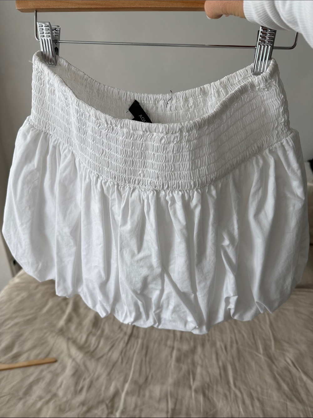 Aqua White Smocked Mini Skirt